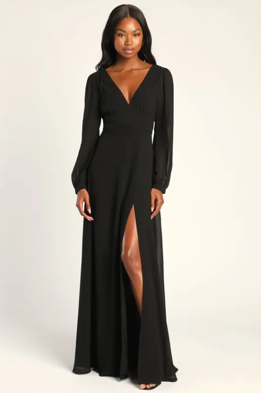 Love You So Black Long Sleeve Maxi Dress sold by Lulus