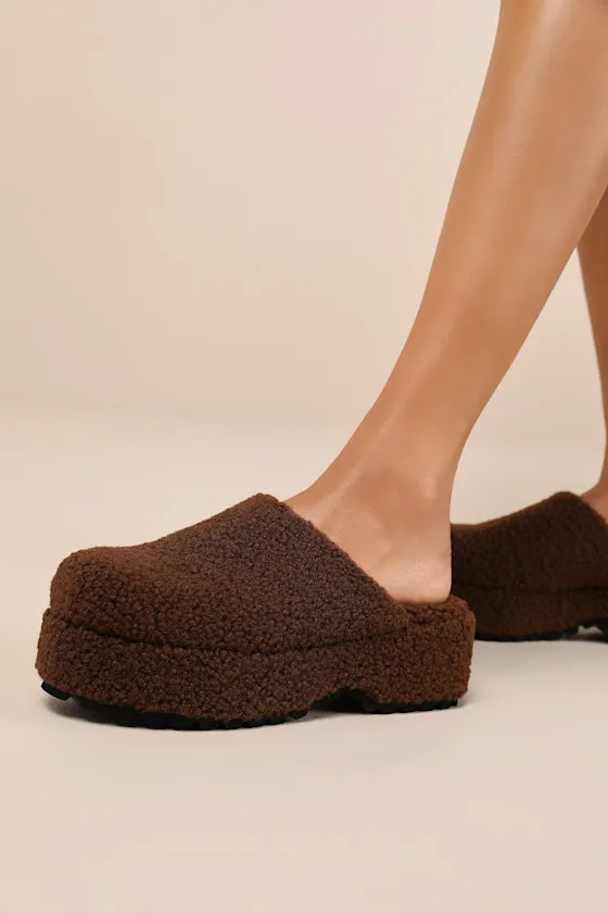 Flannerie Dark Brown Faux Fur Platform Mules sold by Lulus product image thumbnail 2