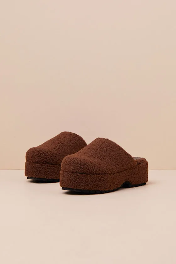 Flannerie Dark Brown Faux Fur Platform Mules sold by Lulus product image thumbnail 3