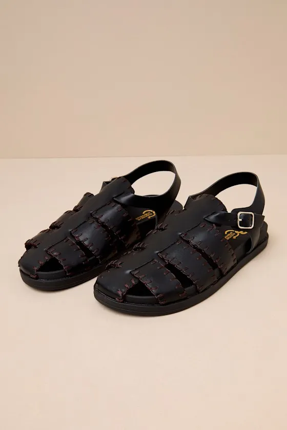Jasmina Black Vegan Leather Stitched Fisherman Sandals sold by Lulus product image thumbnail 3