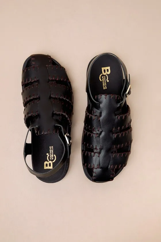 Jasmina Black Vegan Leather Stitched Fisherman Sandals sold by Lulus product image thumbnail 4