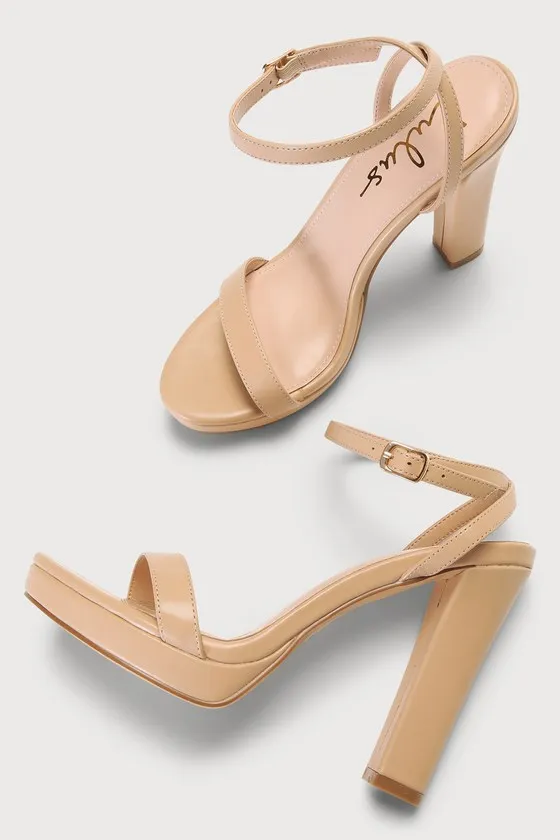 Lylaa Light Nude Platform High Heel Sandals sold by Lulus