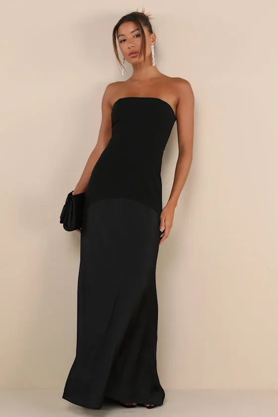 Compelling Style Black Strapless A-Line Maxi Dress sold by Lulus