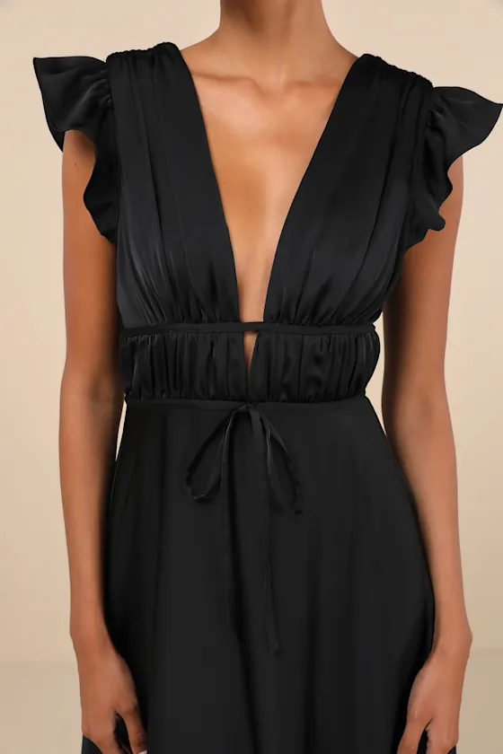 I'm All Yours Black Satin Cutout Ruffled Maxi Dress sold by Lulus product image thumbnail 3