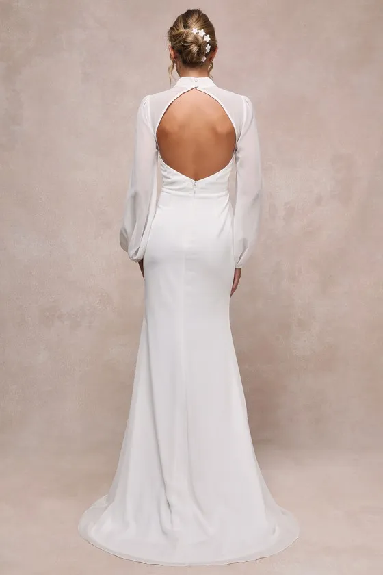 Graceful Love White Long Sleeve Backless Mermaid Maxi Dress sold by Lulus product image thumbnail 2