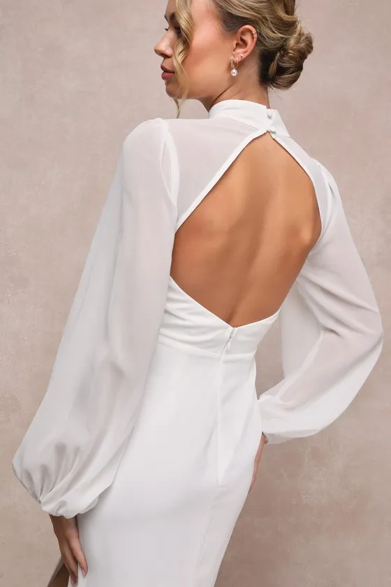Graceful Love White Long Sleeve Backless Mermaid Maxi Dress sold by Lulus product image thumbnail 3