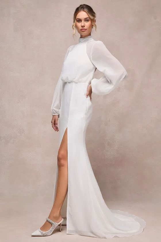 Graceful Love White Long Sleeve Backless Mermaid Maxi Dress sold by Lulus product image thumbnail 4
