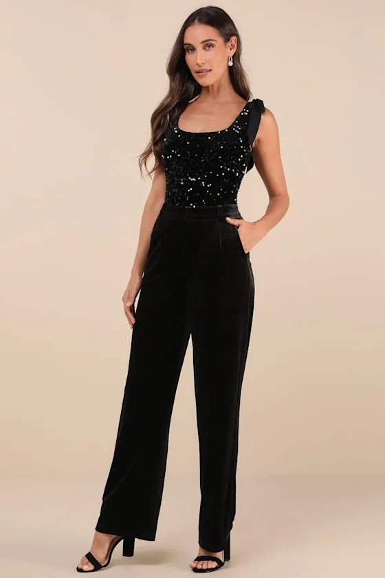 Adept Allure Black Velvet Sequin Tie-Strap Bodysuit sold by Lulus product image thumbnail 2