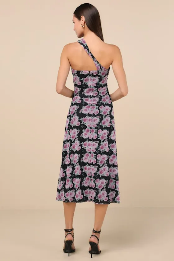 Outstanding Mood Black Floral Slinky Knit One-Shoulder Dress sold by Lulus product image thumbnail 2