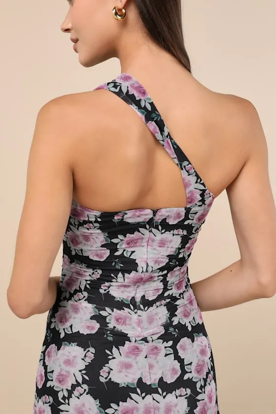 Outstanding Mood Black Floral Slinky Knit One-Shoulder Dress sold by Lulus product image thumbnail 4