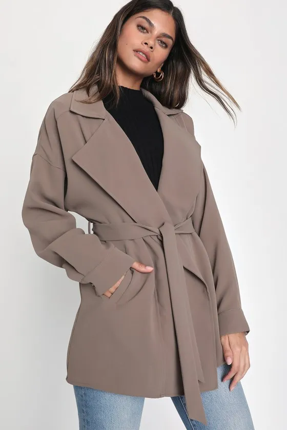 Wondrous Season Taupe Short Belted Trench Coat sold by Lulus