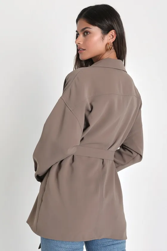 Wondrous Season Taupe Short Belted Trench Coat sold by Lulus product image thumbnail 3