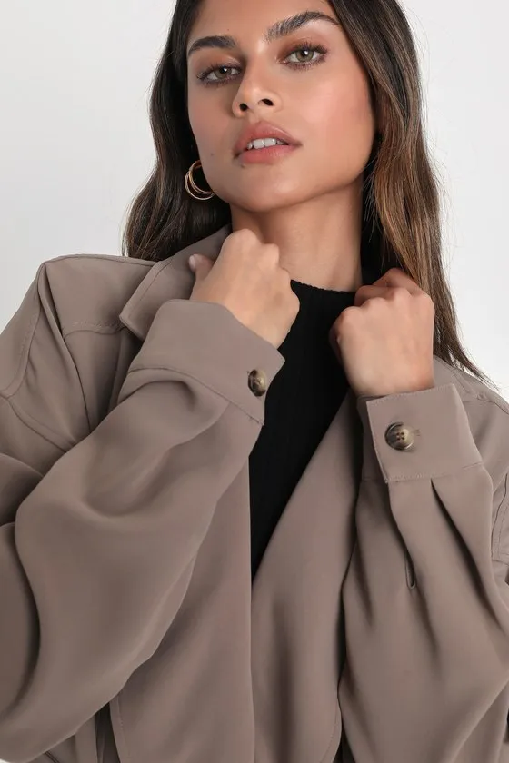 Wondrous Season Taupe Short Belted Trench Coat sold by Lulus product image thumbnail 4