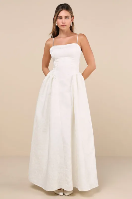 Gorgeous Extravagance White Floral Jacquard Maxi Dress sold by Lulus