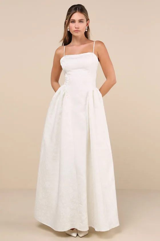 Gorgeous Extravagance White Floral Jacquard Maxi Dress sold by Lulus