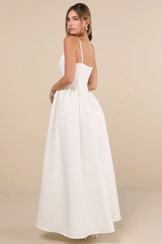 Gorgeous Extravagance White Floral Jacquard Maxi Dress sold by Lulus product image thumbnail 2