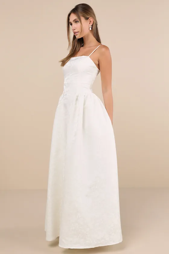 Gorgeous Extravagance White Floral Jacquard Maxi Dress sold by Lulus product image thumbnail 4