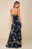 Phenomenal Aura Black Floral Ruched Tiered Strapless Maxi Dress sold by Lulus