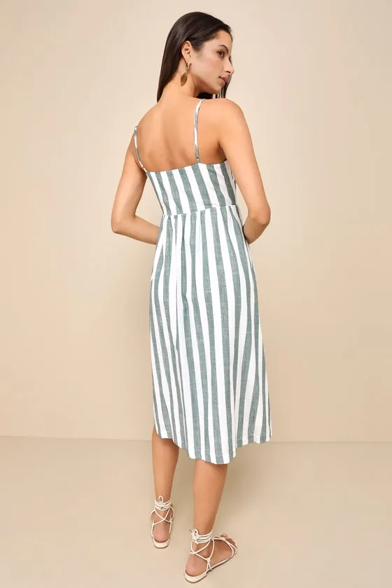 Marseille Mood Green Striped Linen Midi Dress With Pockets sold by Lulus product image thumbnail 3