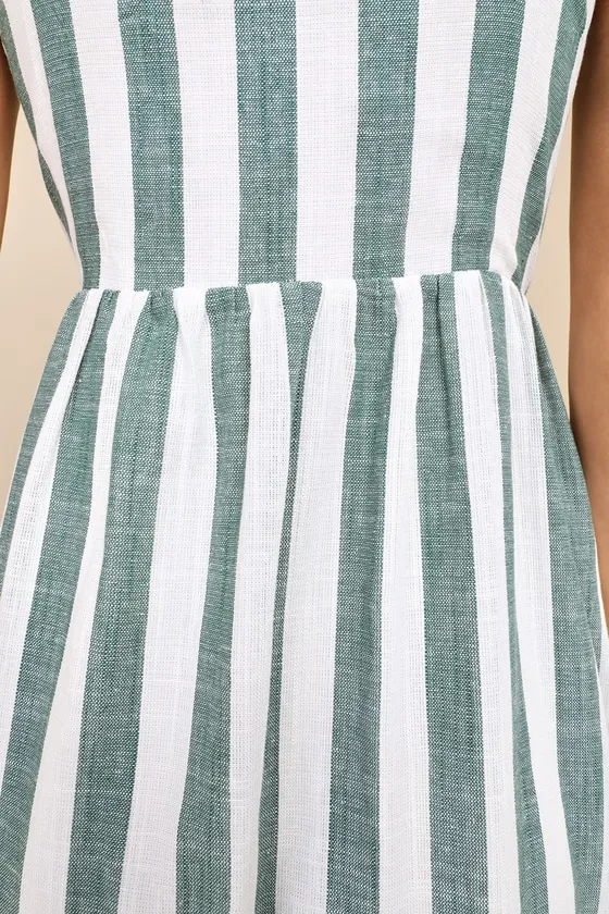 Marseille Mood Green Striped Linen Midi Dress With Pockets sold by Lulus product image thumbnail 4