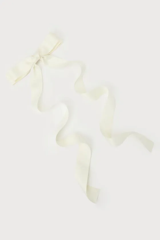 Adored Delight Ivory Long Ribbon Bow Hair Clip sold by Lulus product image thumbnail 3