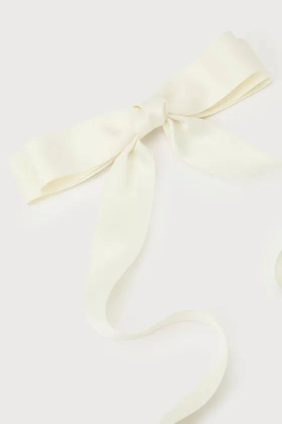 Adored Delight Ivory Long Ribbon Bow Hair Clip sold by Lulus product image thumbnail 4