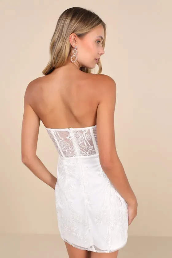 Unreal Date White Sequin Embroidered Strapless Mini Dress sold by Lulus product image thumbnail 2