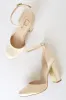 Laura Champagne Satin Ankle Strap Heels sold by Lulus
