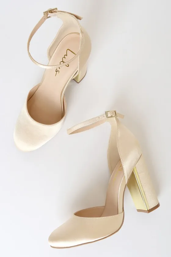 Laura Champagne Satin Ankle Strap Heels sold by Lulus product image thumbnail 3