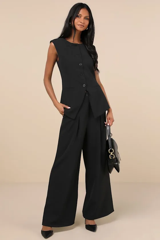 Memorably Stylish Black Wide-Leg Pants sold by Lulus