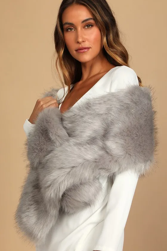 Never-Ending Elegance Grey Faux Fur Stole sold by Lulus