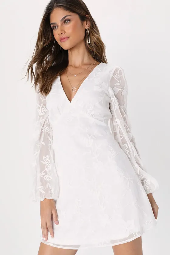 Angelic Bliss White Embroidered Puff Sleeve Mini Dress sold by Lulus product image thumbnail 3