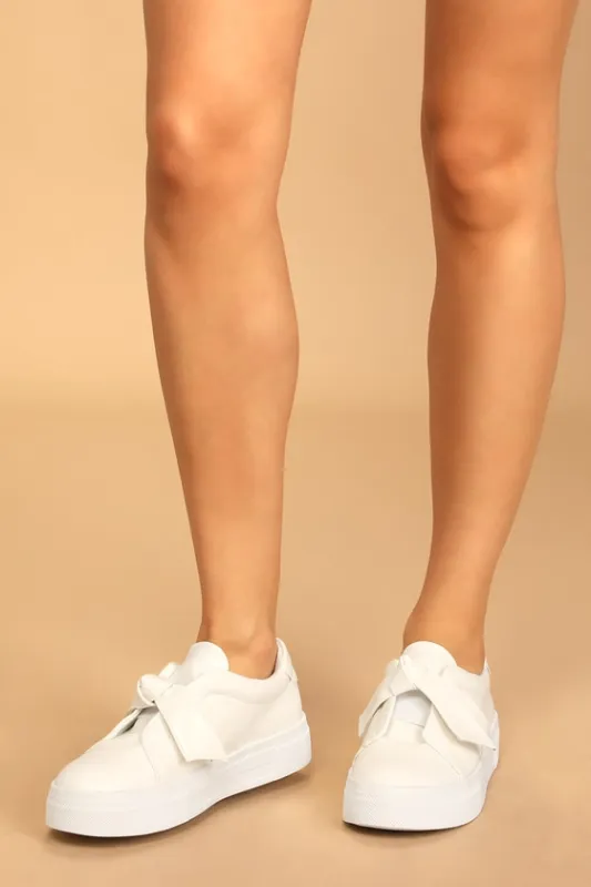 Calissa White Bow Flatform Sneakers made by Lulus