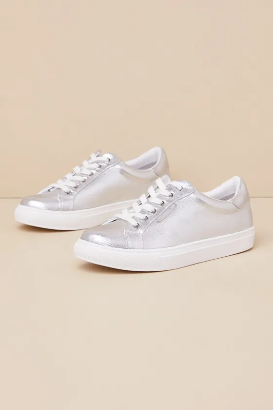 Sono Silver Metallic Coated Twill Lace-Up Sneakers sold by Lulus product image thumbnail 2
