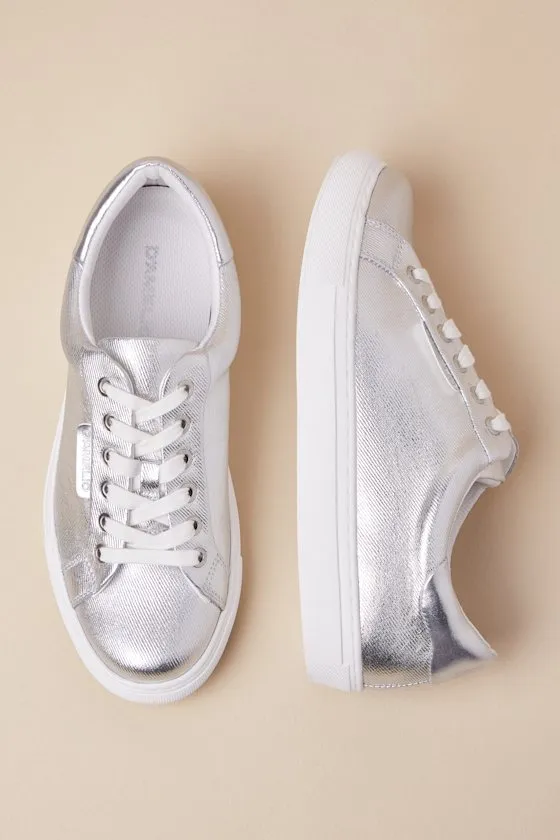 Sono Silver Metallic Coated Twill Lace-Up Sneakers sold by Lulus product image thumbnail 3