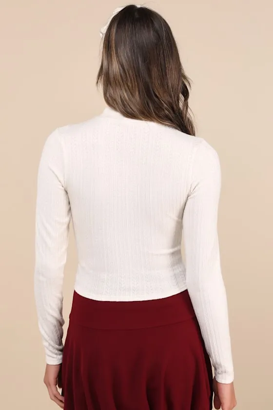Cozy Being Ivory Pointelle Knit Twist-Front Long Sleeve Top sold by Lulus product image thumbnail 2