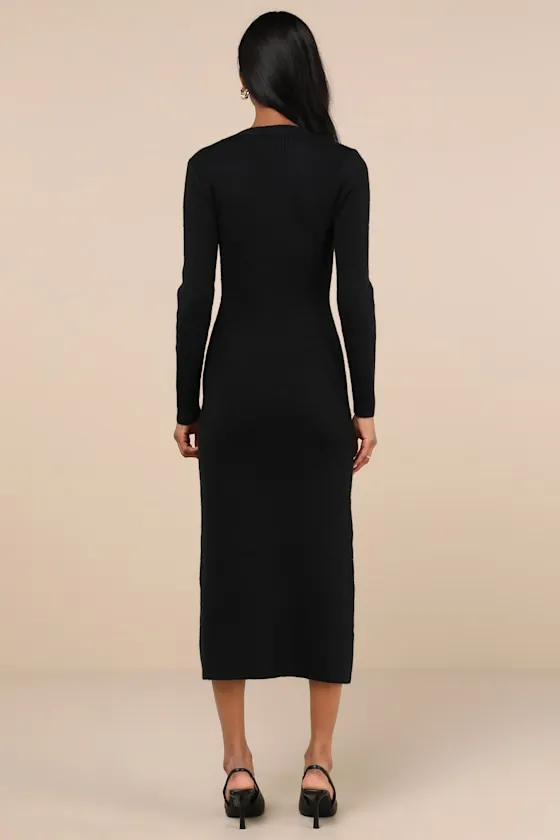 Cold Weather Crush Black Button-Up Sweater Midi Dress sold by Lulus product image thumbnail 3