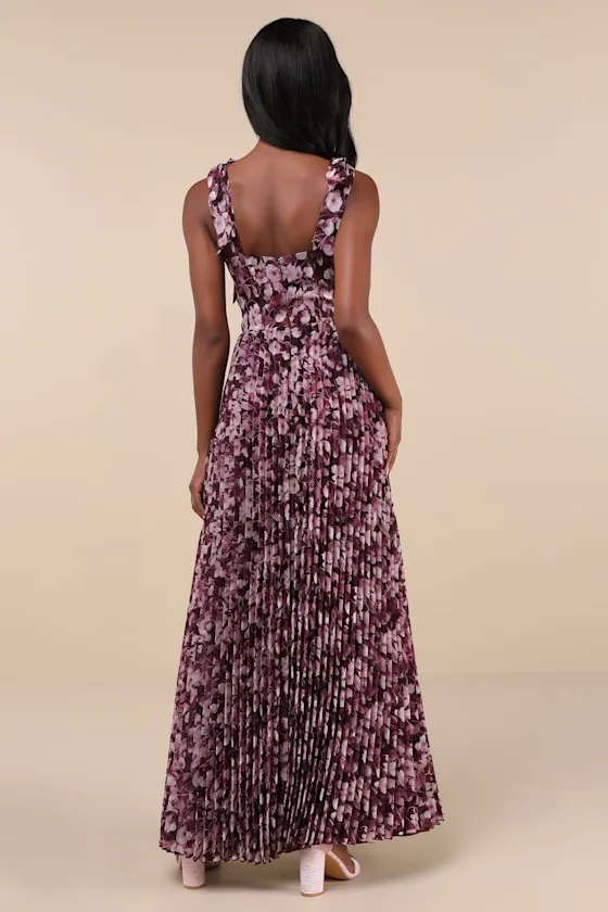 Illustrious Aura Plum Purple Floral Bustier Tie-Strap Maxi Dress sold by Lulus product image thumbnail 2