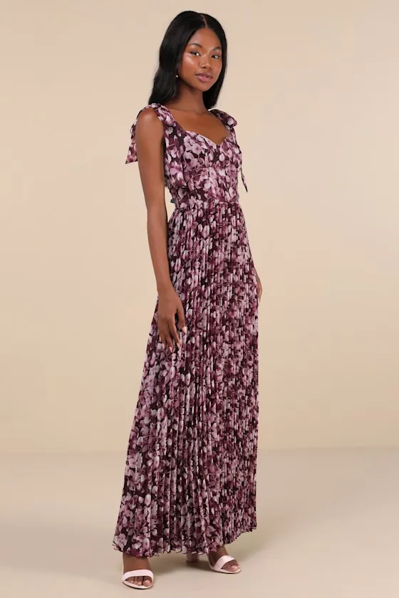 Illustrious Aura Plum Purple Floral Bustier Tie-Strap Maxi Dress sold by Lulus product image thumbnail 3