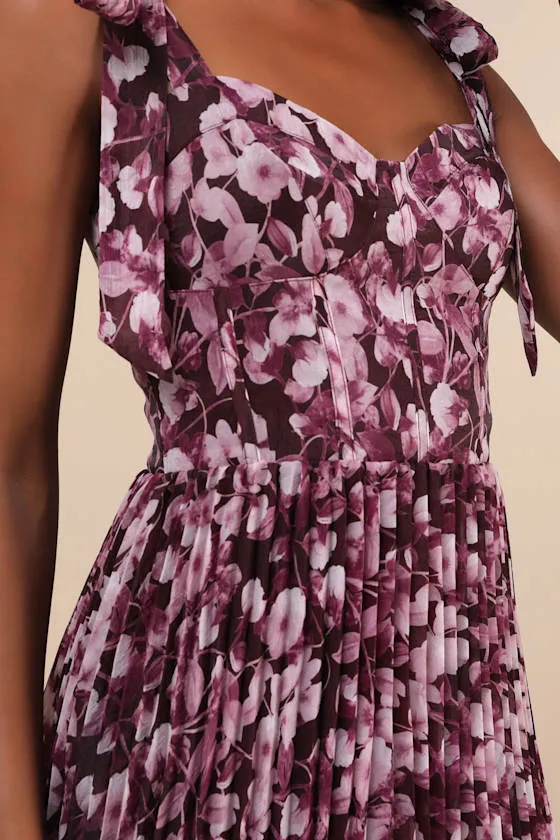 Illustrious Aura Plum Purple Floral Bustier Tie-Strap Maxi Dress sold by Lulus product image thumbnail 4