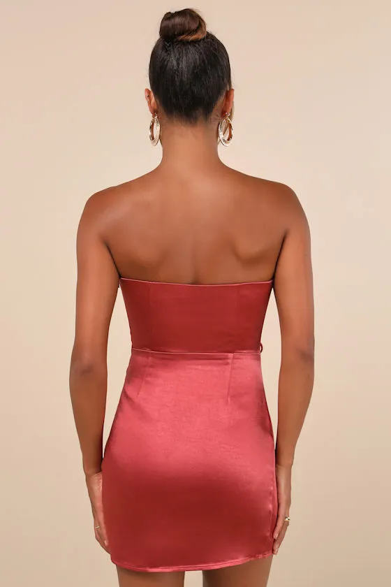 Enticing Aesthetic Rusty Rose Satin Lace-Up Strapless Mini Dress sold by Lulus product image thumbnail 2
