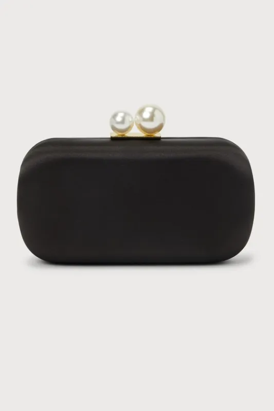 Poised Feelings Black Satin Pearl Box Clutch sold by Lulus