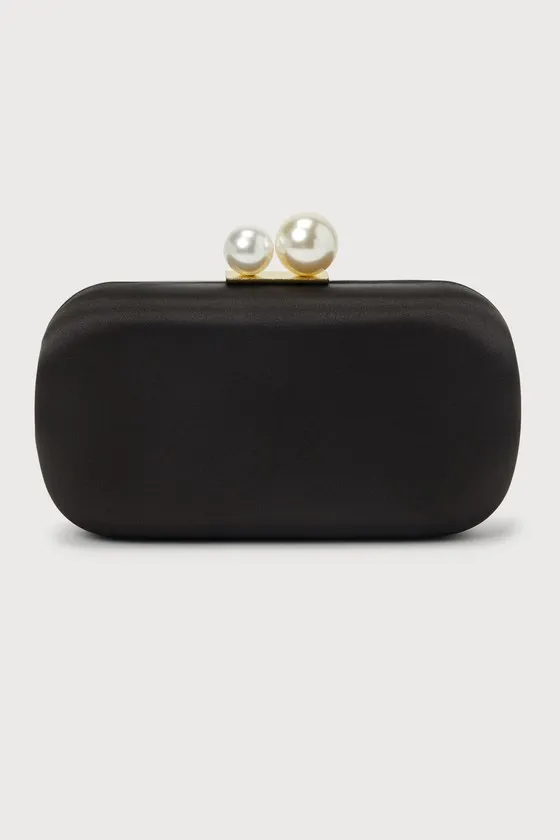 Poised Feelings Black Satin Pearl Box Clutch sold by Lulus