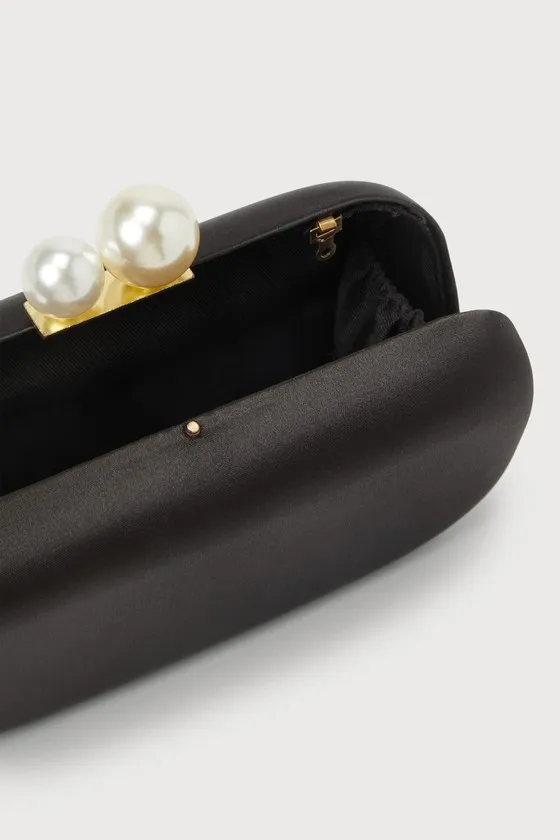 Poised Feelings Black Satin Pearl Box Clutch sold by Lulus product image thumbnail 3