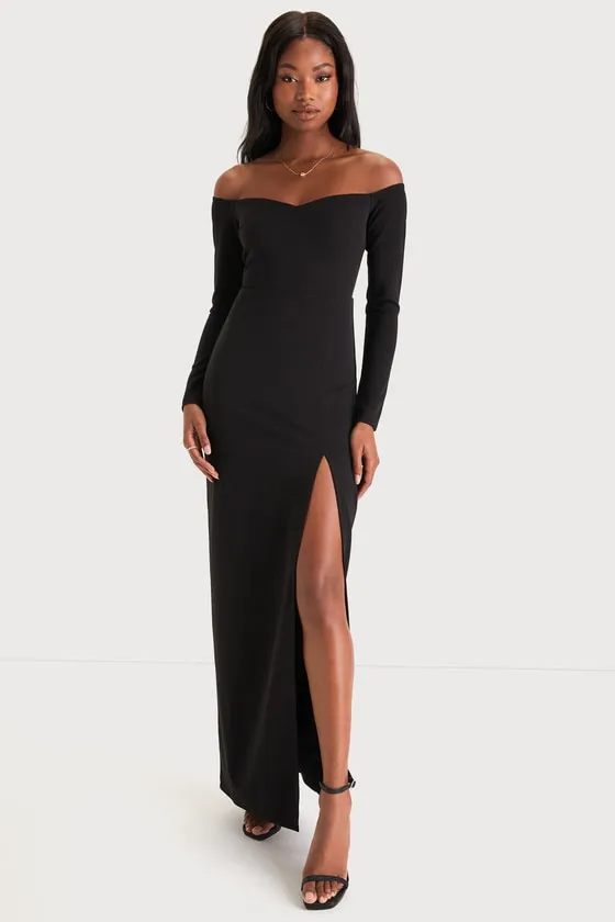 Classic Allure Black Off-the-Shoulder Long Sleeve Maxi Dress sold by Lulus