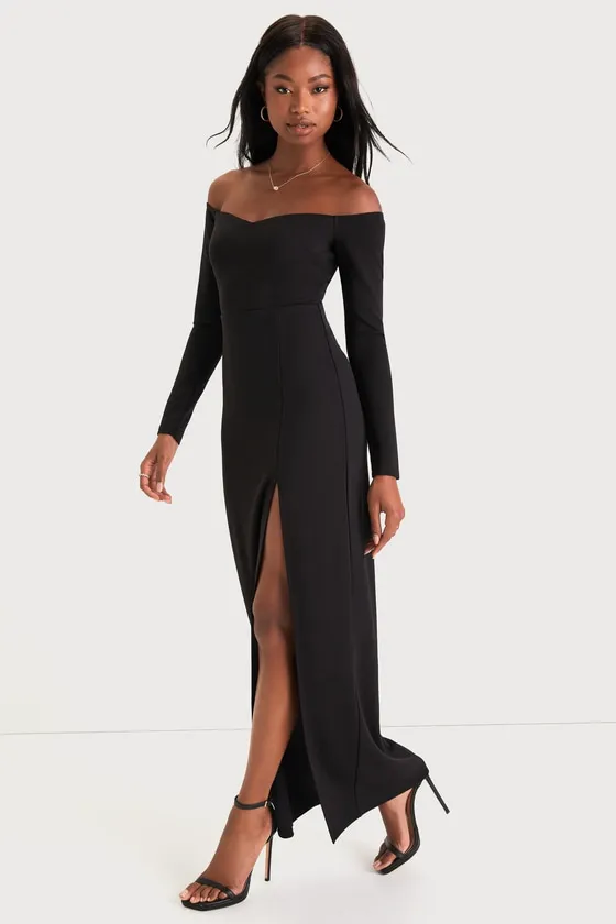Classic Allure Black Off-the-Shoulder Long Sleeve Maxi Dress sold by Lulus product image thumbnail 2