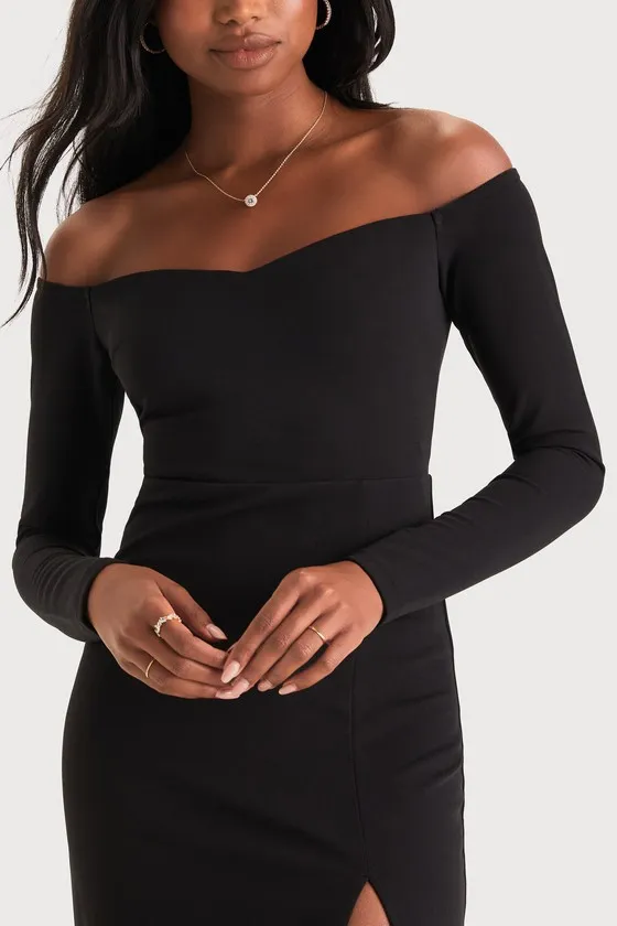 Classic Allure Black Off-the-Shoulder Long Sleeve Maxi Dress sold by Lulus product image thumbnail 3
