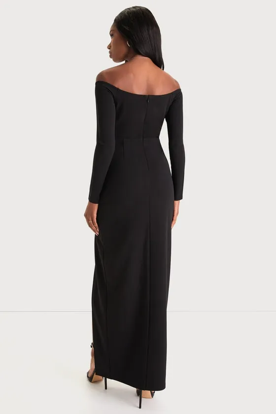 Classic Allure Black Off-the-Shoulder Long Sleeve Maxi Dress sold by Lulus product image thumbnail 4