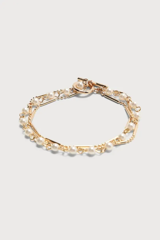 Elegant Elements Gold Pearl Three-Strand Chain Bracelet sold by Lulus product image thumbnail 2