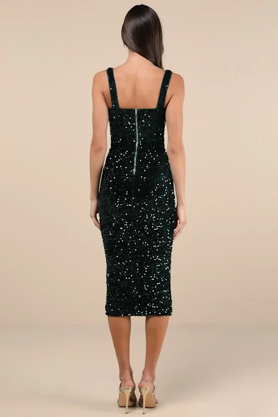 Renown Sparkle Dark Green Velvet Sequin Midi Dress sold by Lulus product image thumbnail 3
